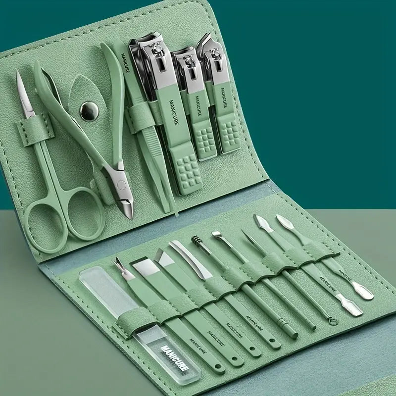 NNETM 12/16 Pcs Manicure Pedicure Facial Set With Leather Case
