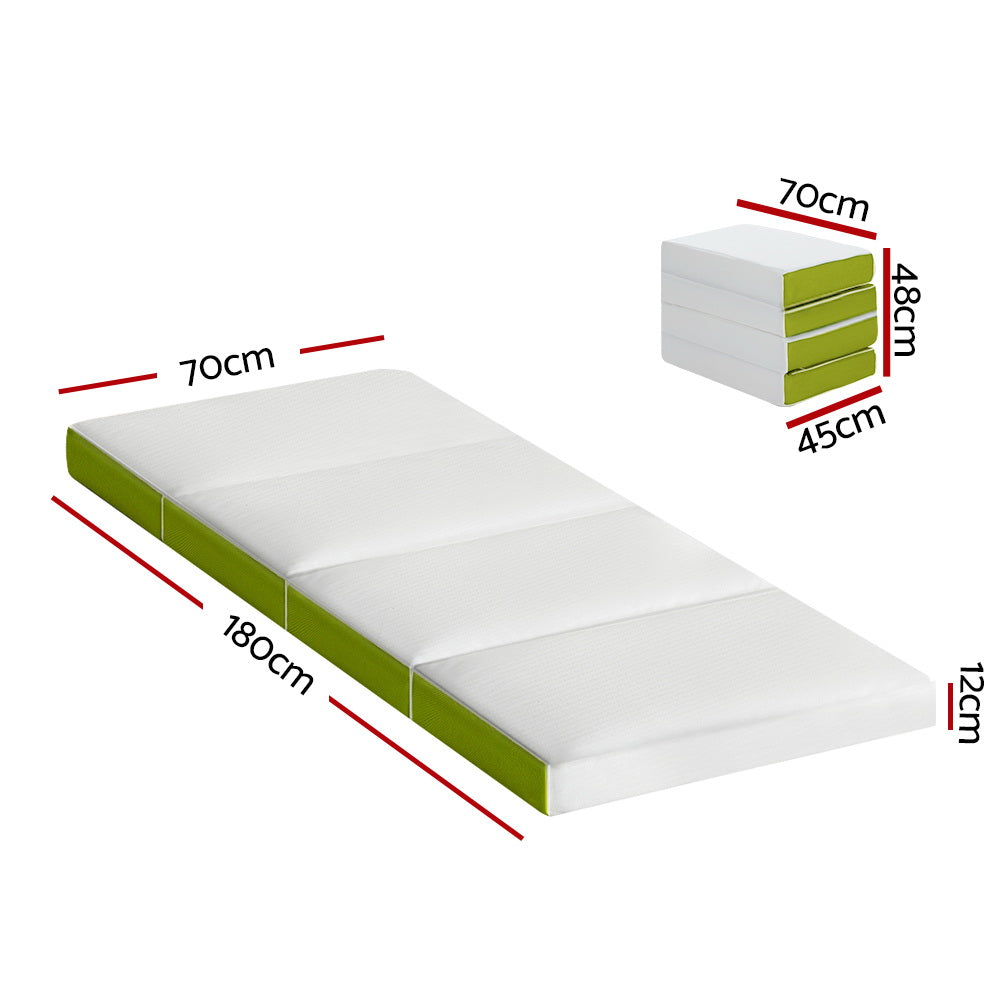 NNEDSZ Bedding Foldable Mattress 4-FOLD Folding Bed Mat Camping Single Green