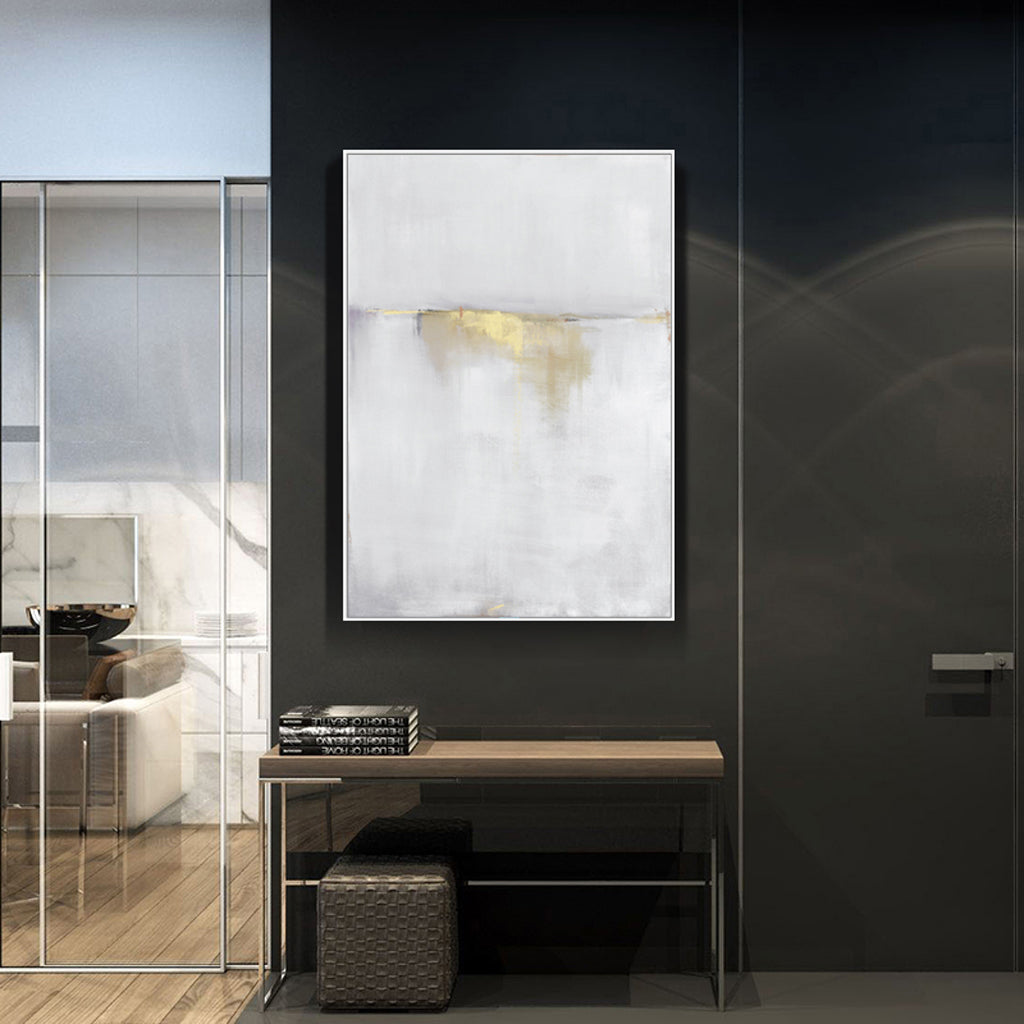 NNEDSZ Wall Art 80cmx120cm Abstract gold white single II White Frame Canvas