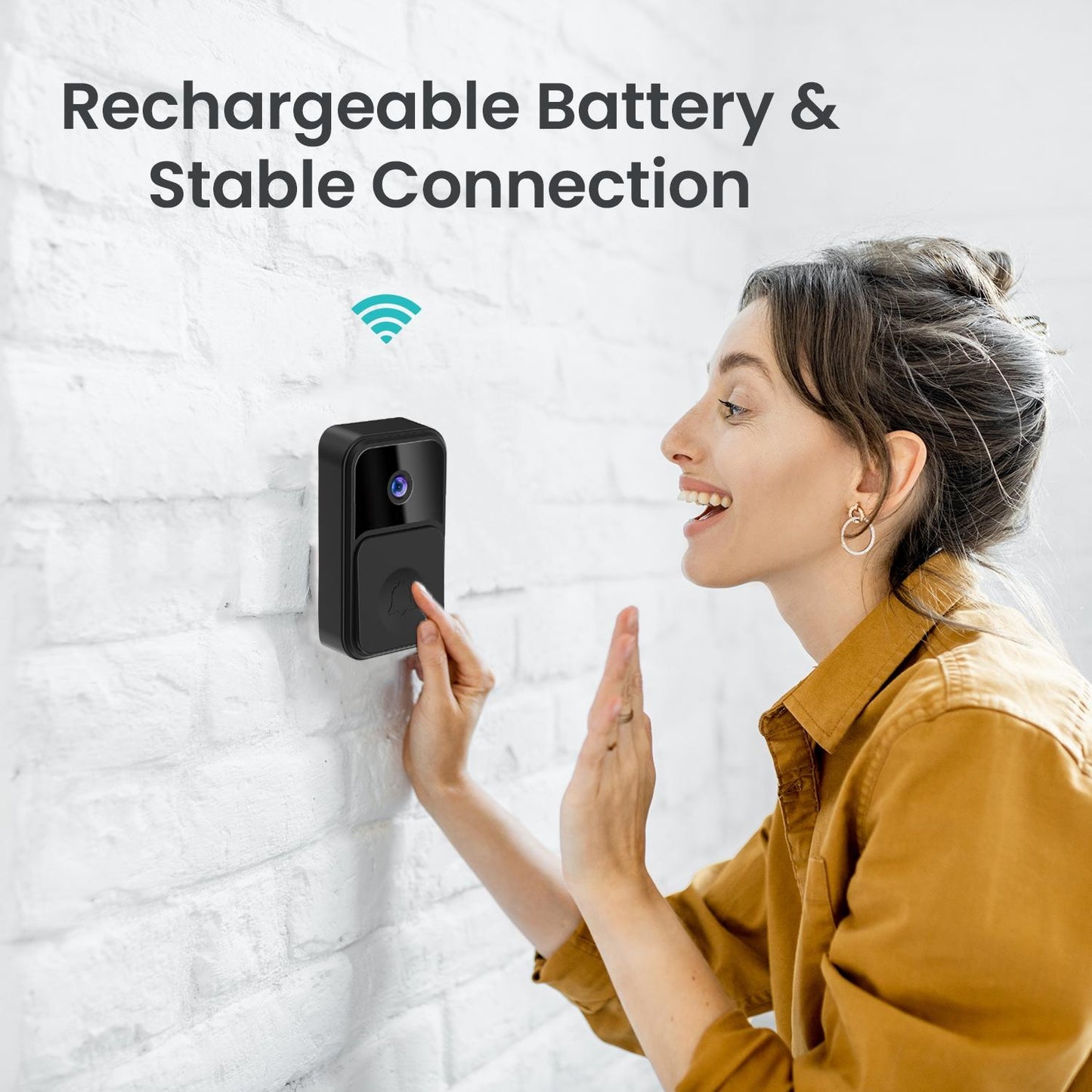 NNEDSZ Wireless Smart Video Doorbell - 90 Degree Wide Angle - Black