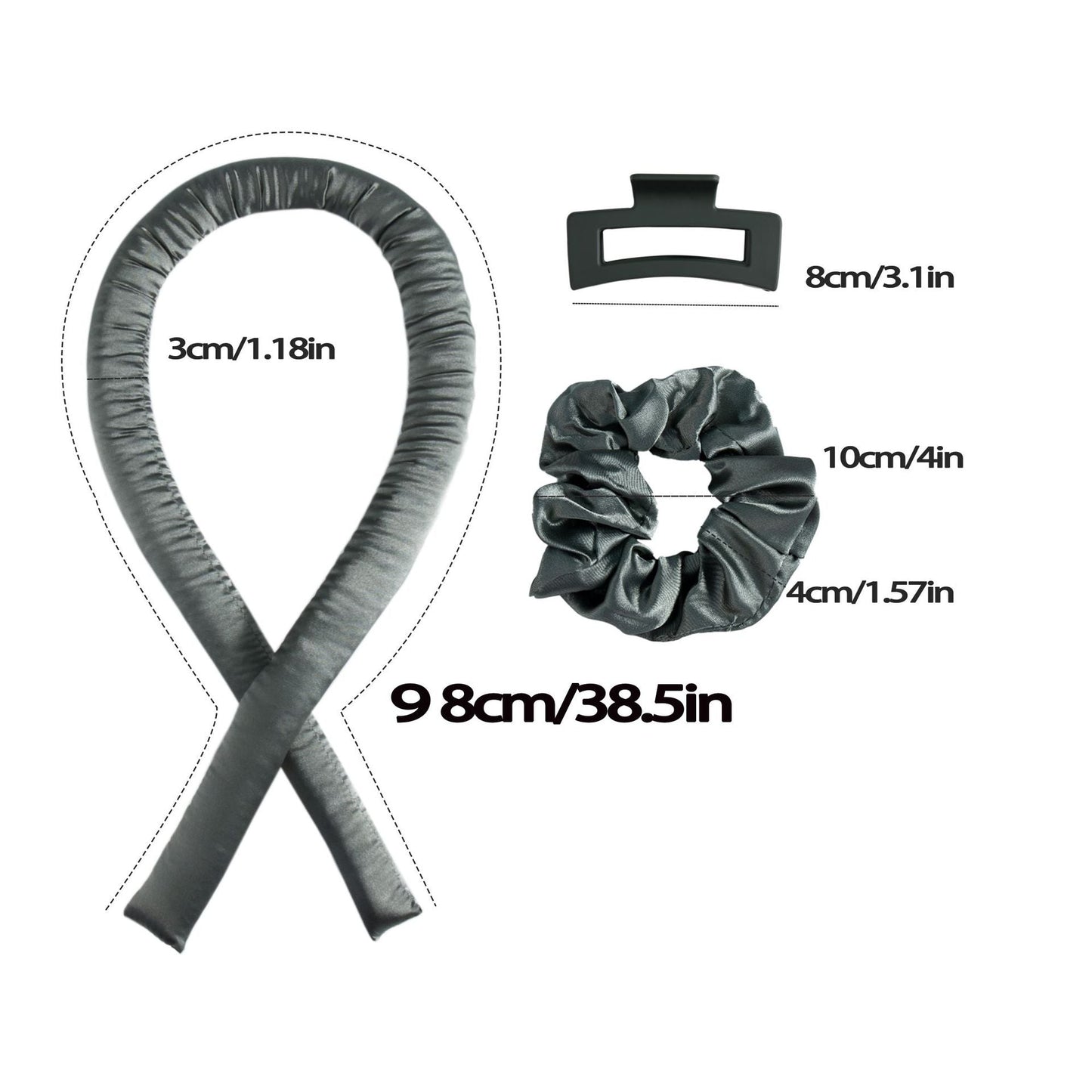 NNEDSZ 5PCS Light Brown Heatless Hair Curling Set with Scrunchie and Hair Clip - Silk Curling Ribbon