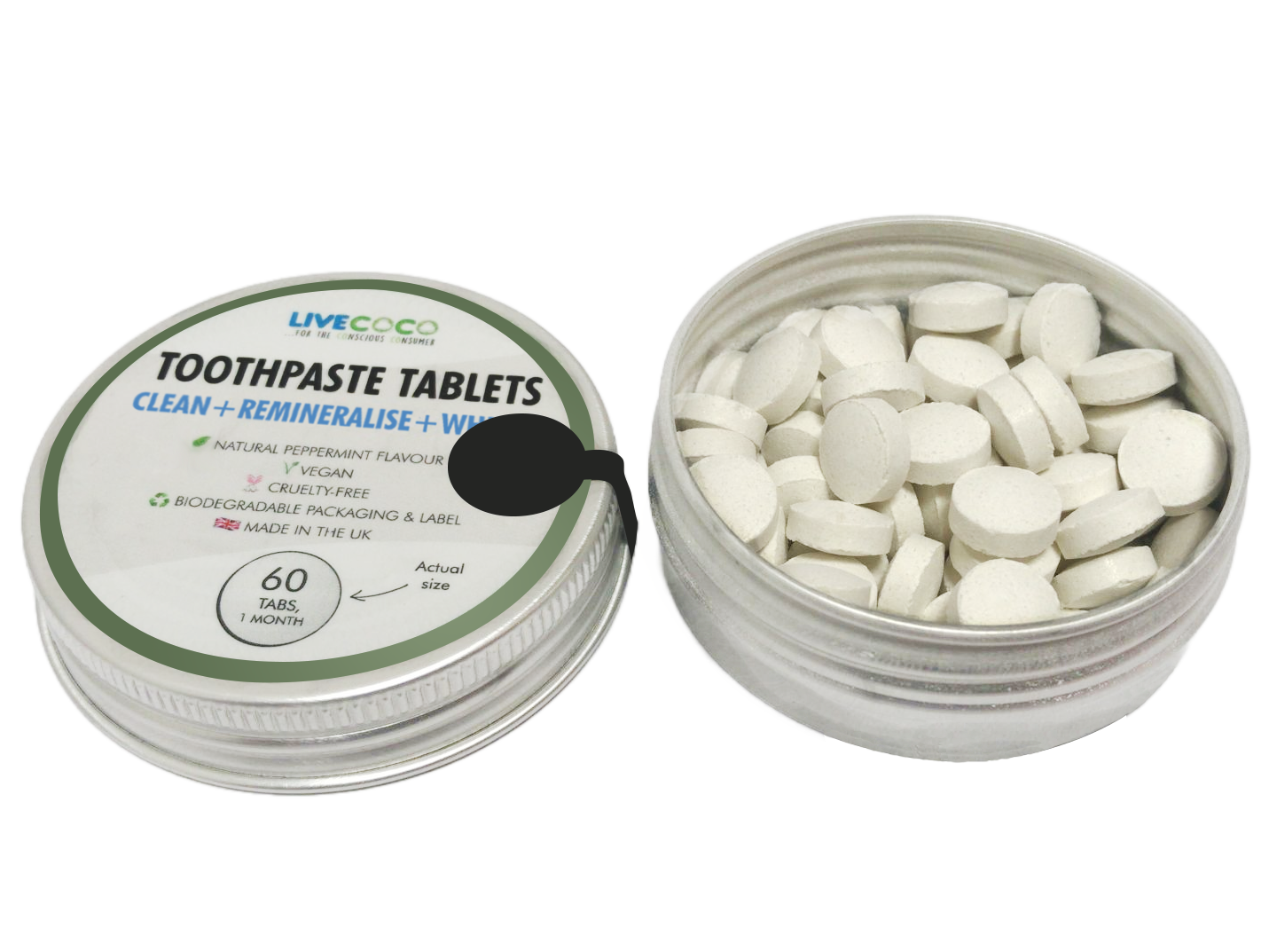 Buy 6, get 2 FREE & FREE DELIVERY - 24 Hour Offer - Remineralising & Whitening Toothpaste Tablets - Peppermint, Fluoride-Free