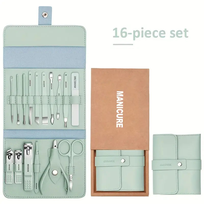 NNETM 12/16 Pcs Manicure Pedicure Facial Set  With Leather Case