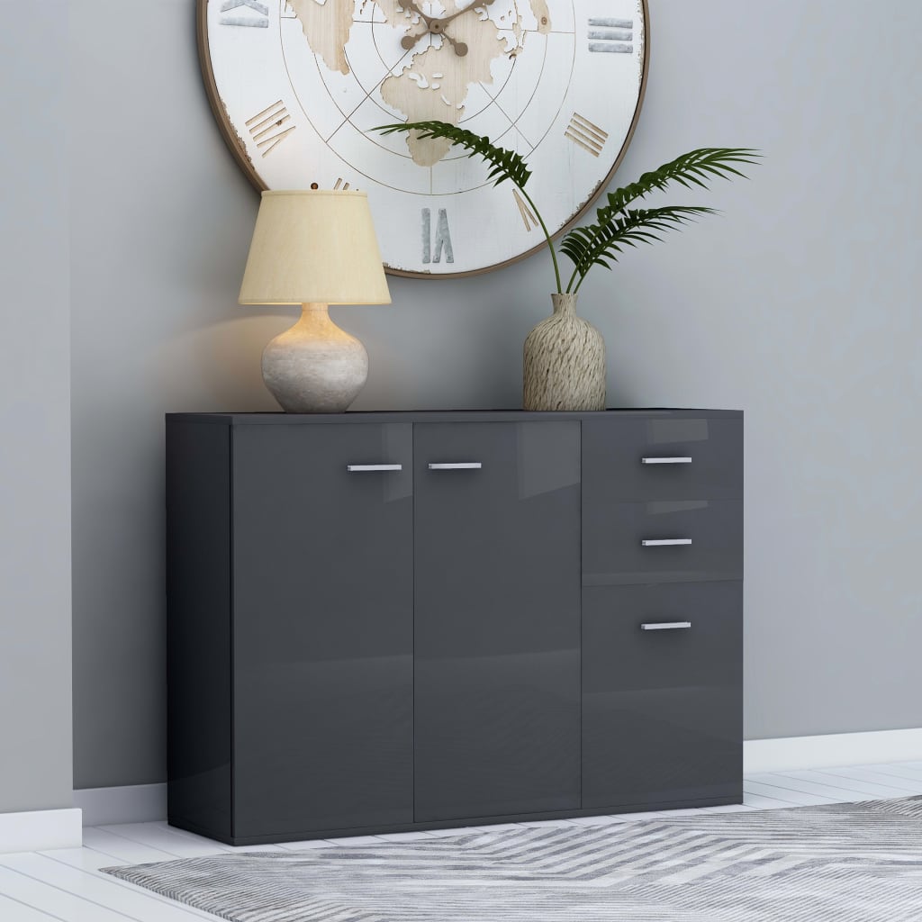 NNEVL Sideboard High Gloss Grey 105x30x75 cm Chipboard