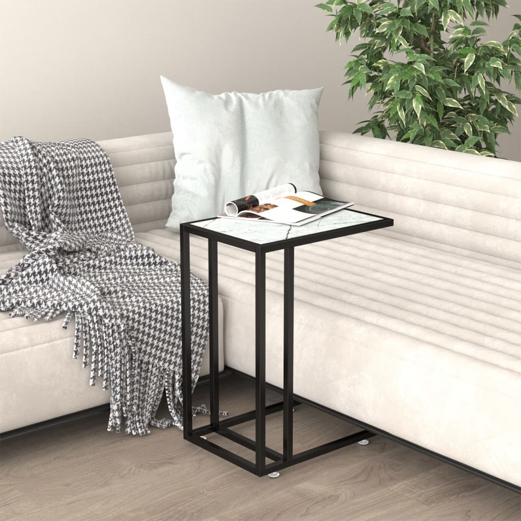 NNEVL Computer Side Table White Marble 50x35x65 cm Tempered Glass