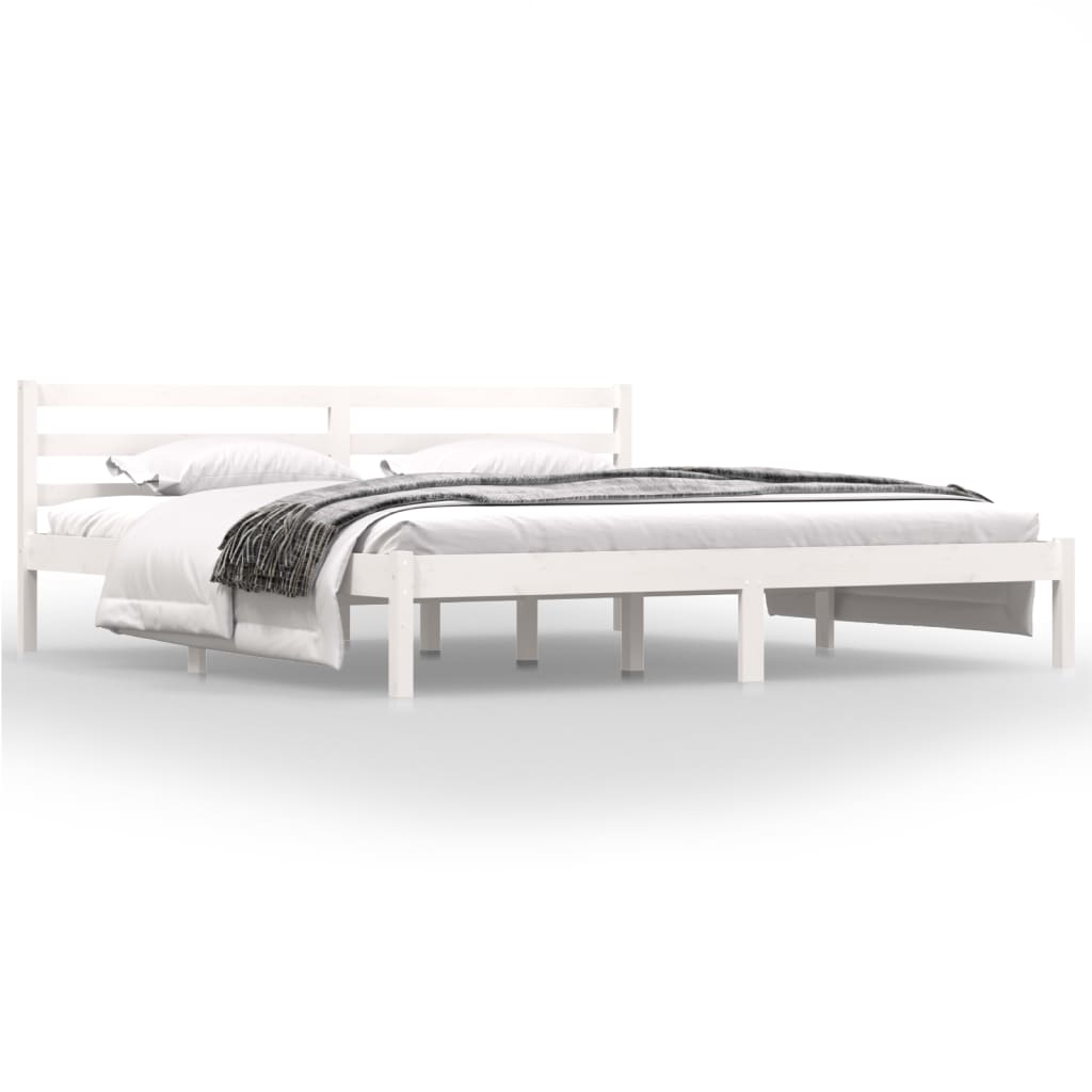 NNEVL Bed Frame Solid Wood Pine 183x203 cm King Size White