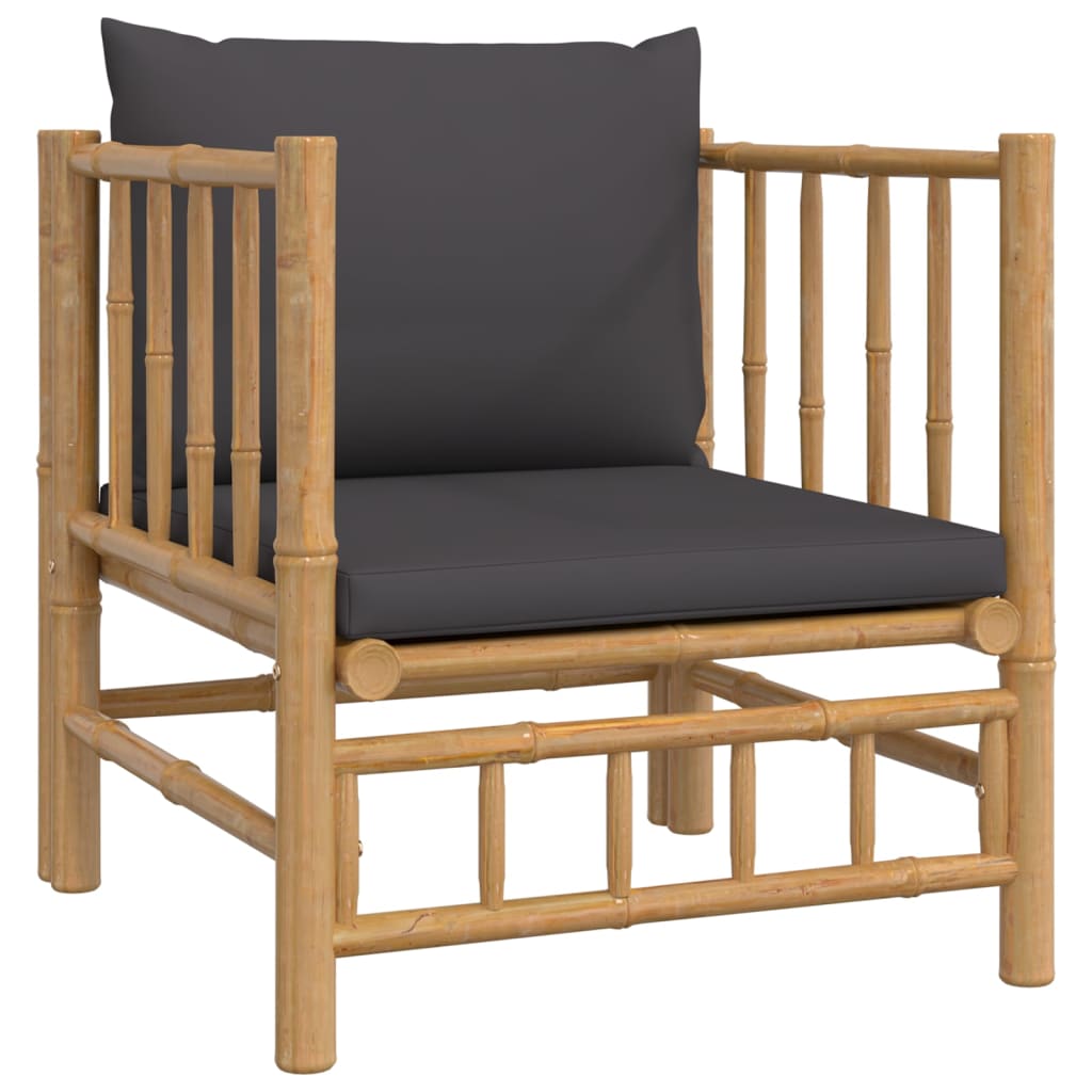 NNEVL Garden Sofa with Dark Grey Cushions Bamboo