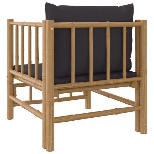 NNEVL Garden Sofa with Dark Grey Cushions Bamboo