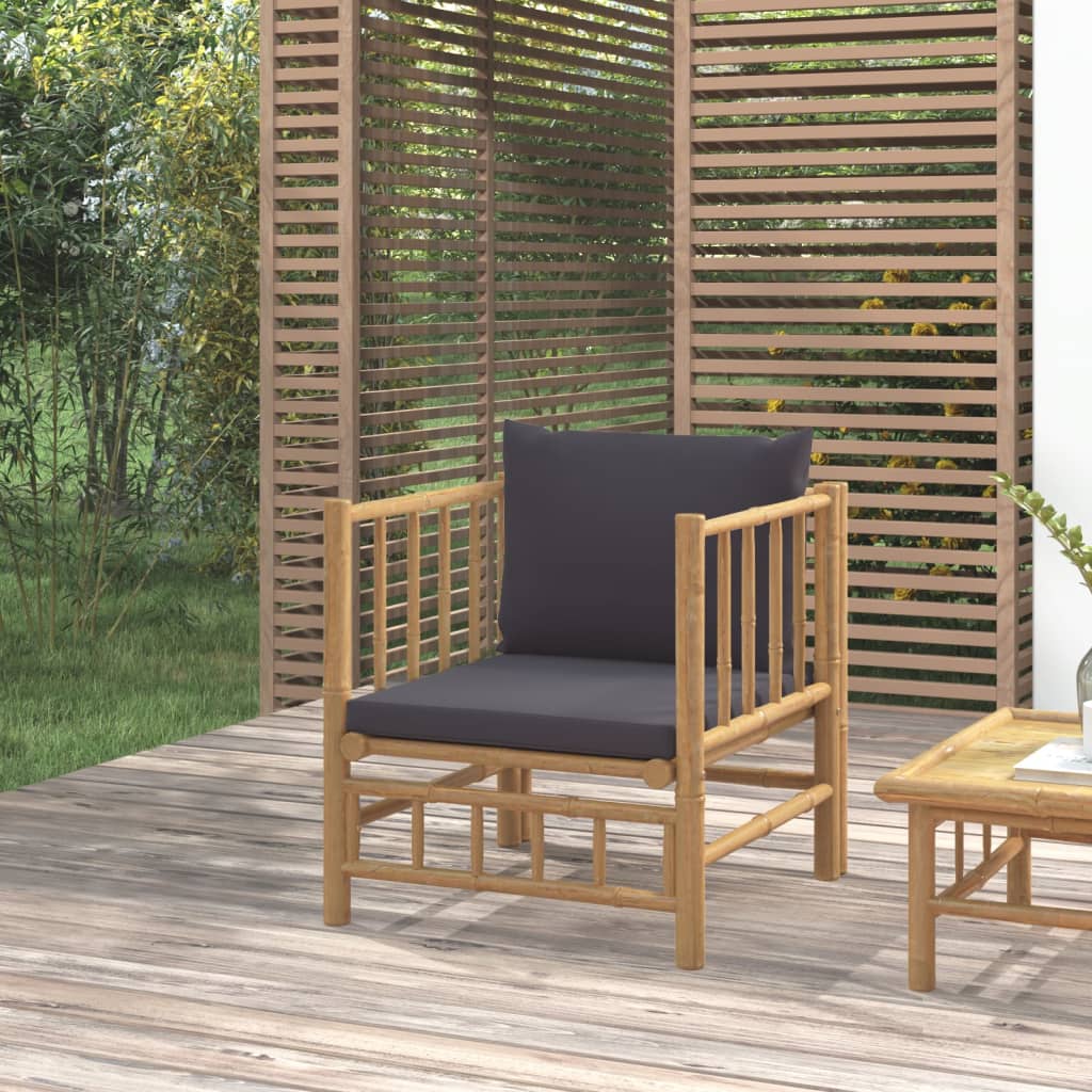 NNEVL Garden Sofa with Dark Grey Cushions Bamboo