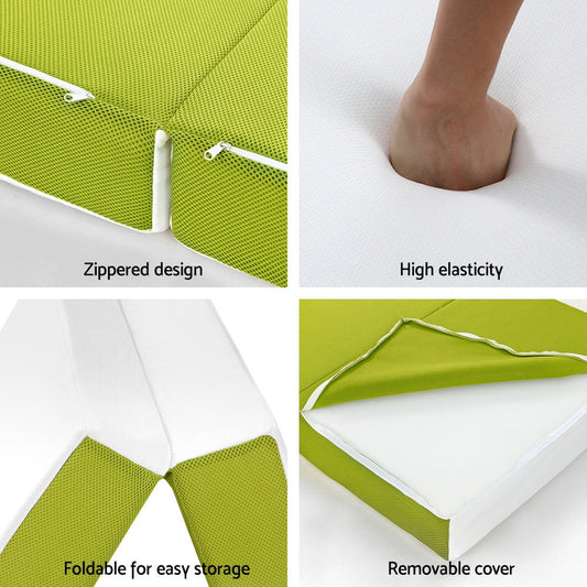 NNEDSZ Bedding Foldable Mattress 4-FOLD Folding Bed Mat Camping Single Green