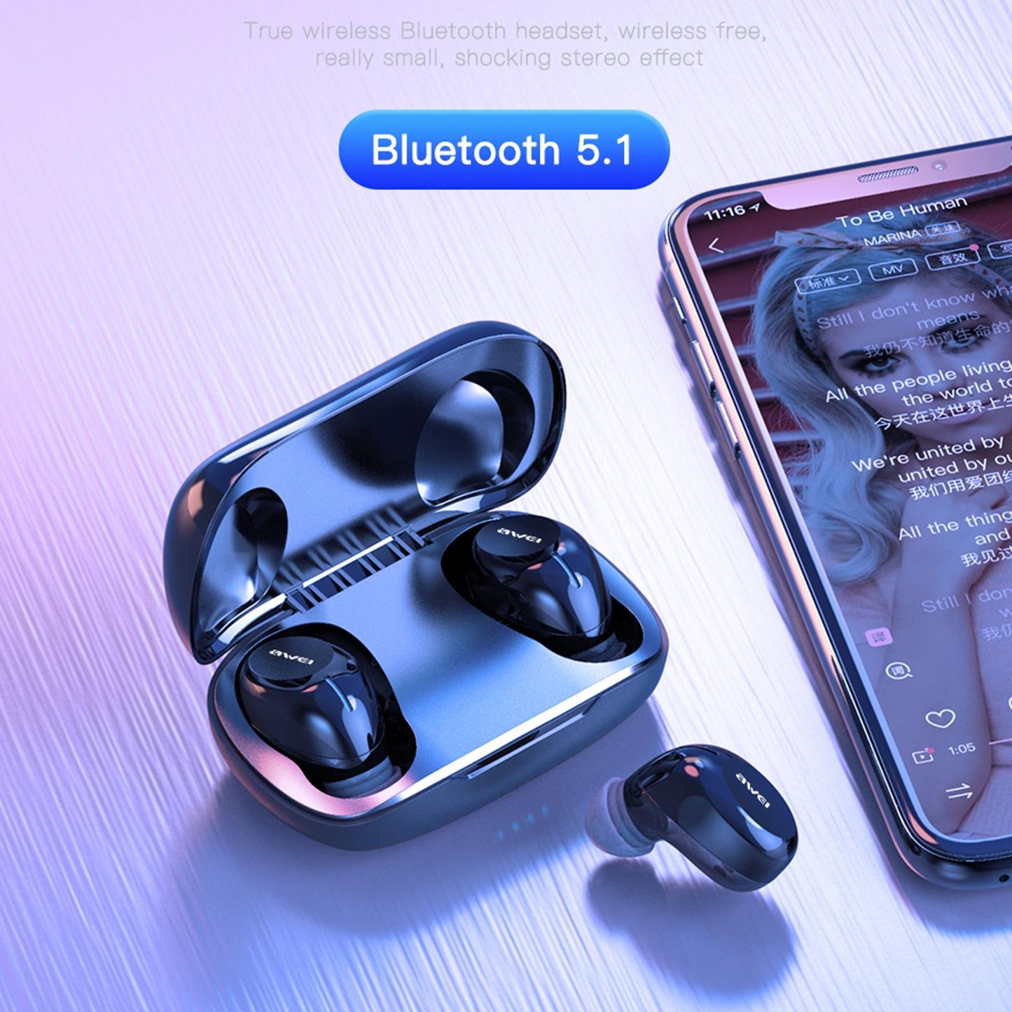 NNEDSZ Wireless Bluetooth 5.1 Headset - True Compact And Colourful - Black