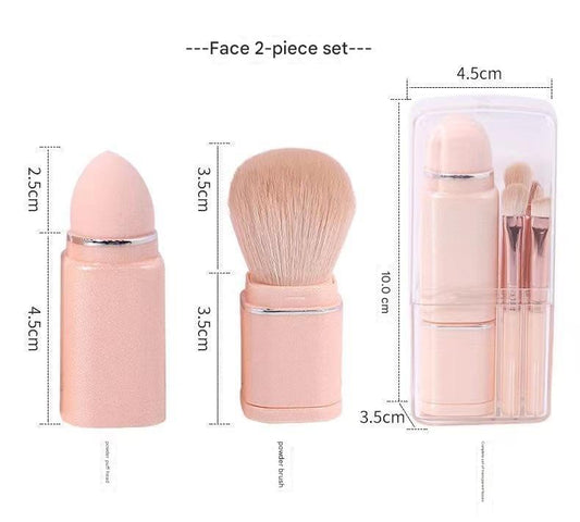 NNEDSZ Green 8-in-1 Retractable Mini Makeup Brush Set with Protective Cover - Compact Design for Travel and On-the-Go Touchups