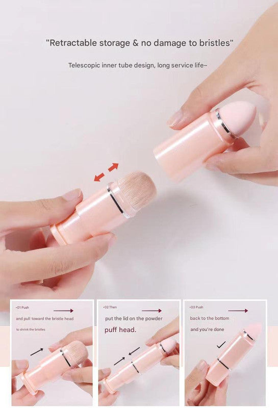 NNEDSZ Green 8-in-1 Retractable Mini Makeup Brush Set with Protective Cover - Compact Design for Travel and On-the-Go Touchups
