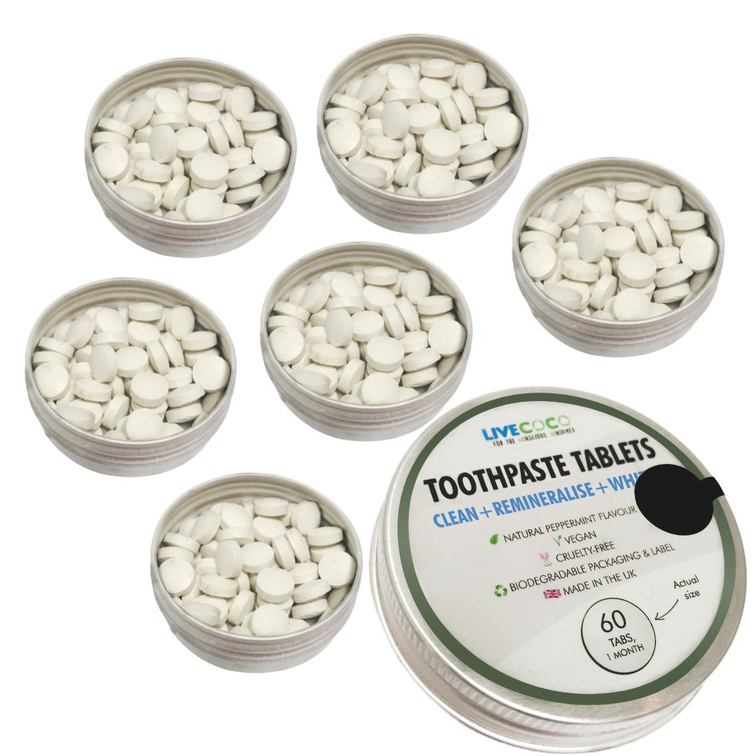 Buy 6, get 2 FREE & FREE DELIVERY - 24 Hour Offer - Remineralising & Whitening Toothpaste Tablets - Peppermint, Fluoride-Free